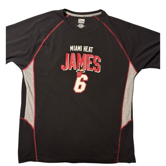 Miami Heat LeBron James #6 Mens XL Black & Red Majestic T-Shirt Polyester Mesh - Picture 1 of 7